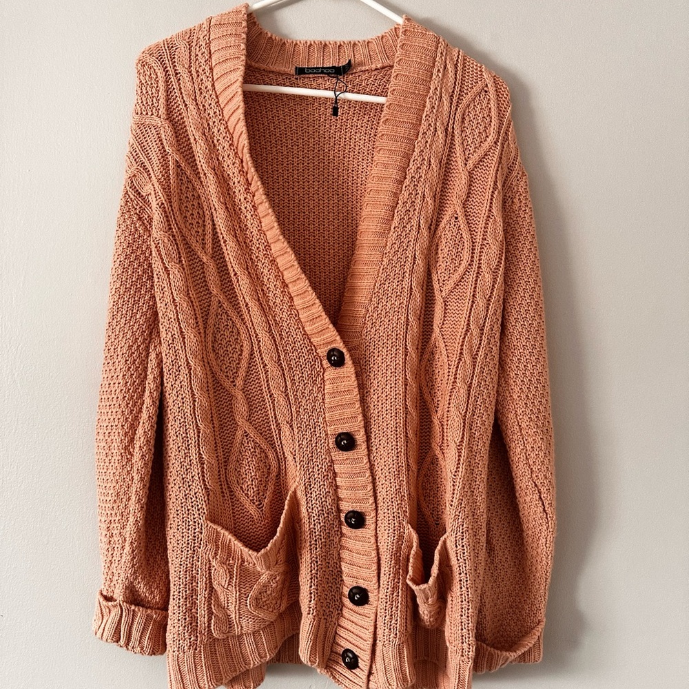 Cozy Cable Knit Cardigan Sweater - Peach